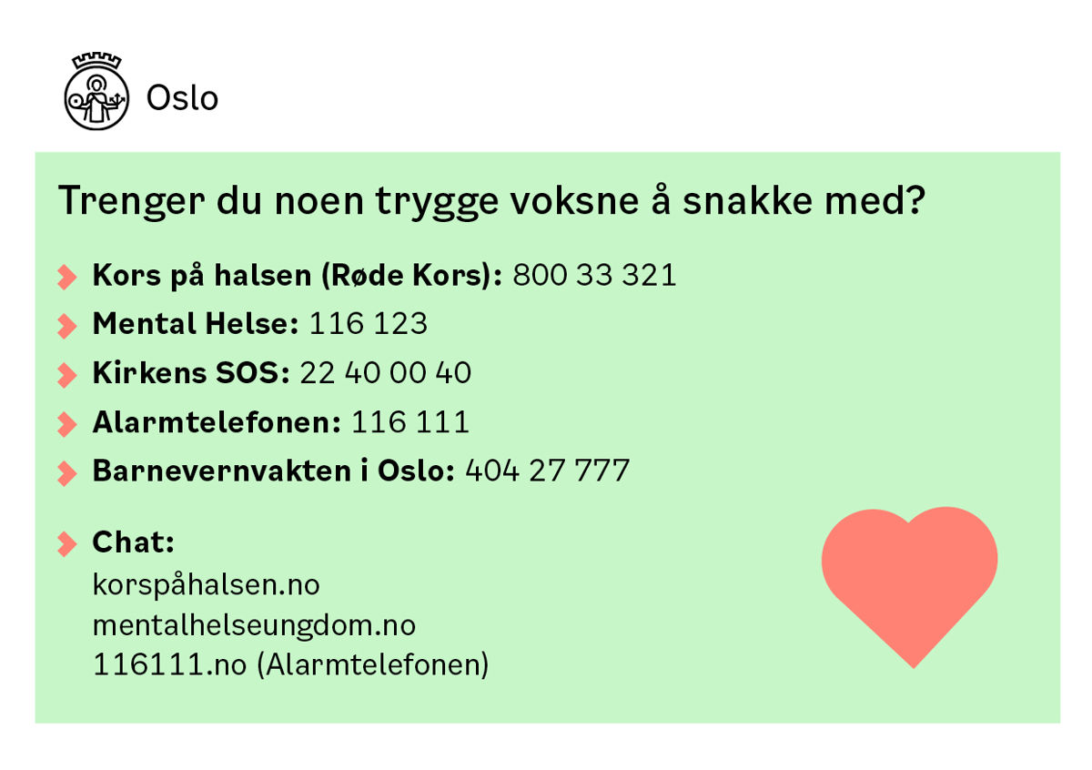 Telefonnr til trygge voksne å snakke med